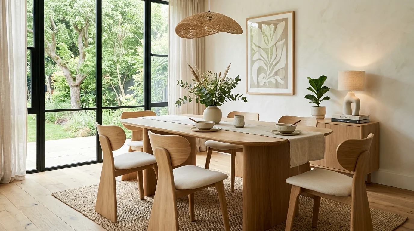 Use a bench on one side for a more relaxed feel inspiration for an organic modern dining room.